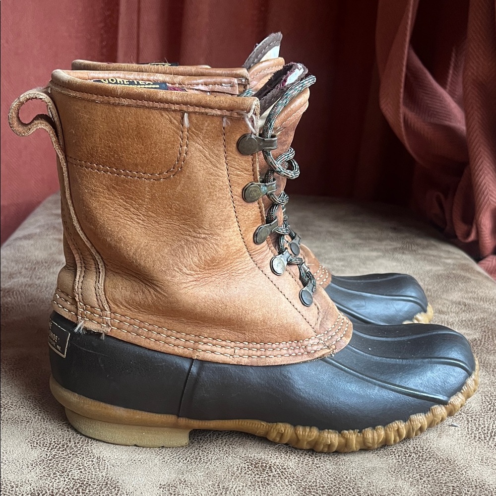 LL Bean Brown Leather & Black Rubber Duck Boots sz 8
